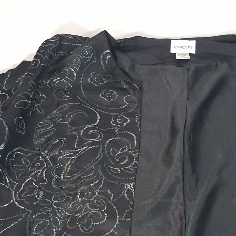 Silk Embroidered Black Duster Jacket w/ Metallic Accents Chico’s Size 1 (M-8/10) - Picture 5 of 13